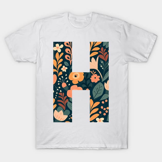 Whimsical Floral Letter H T-Shirt by BotanicalWoe